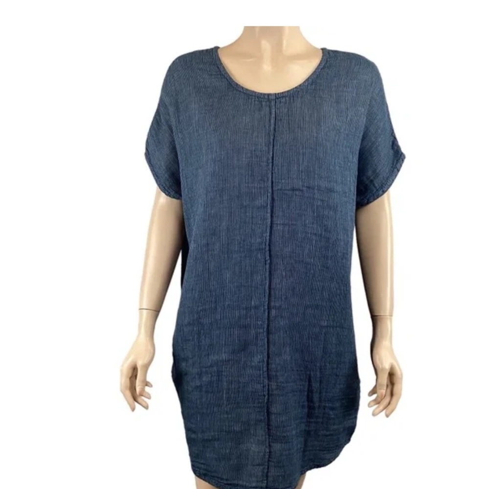 Sundry Cotton Dolman Sleeve Blue Pinstriped Dress with Pockets